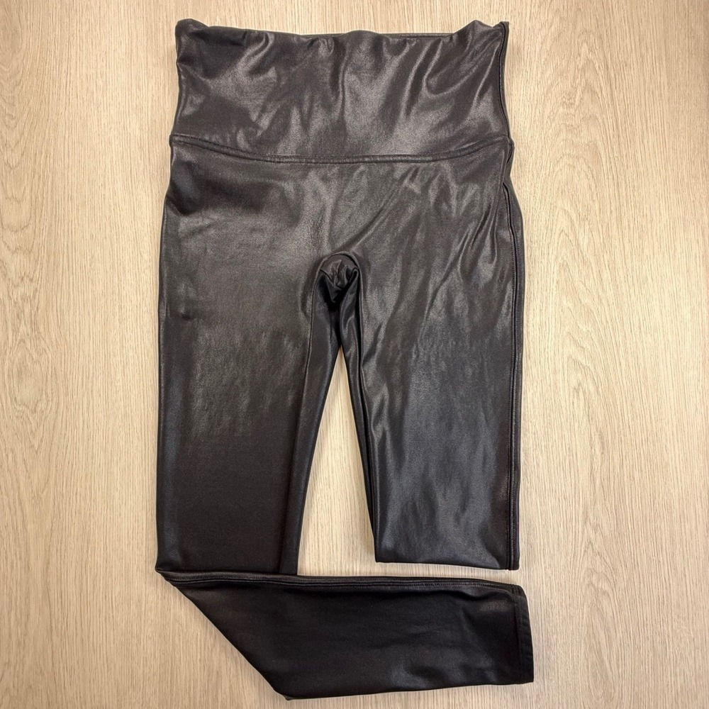 Spanx Faux Leather Leggings Black High‎ Rise Skinny Moto Athleisure Size L